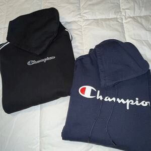 Lot of 2 Champion Hoodies / Sweatshirts Navy and Black, Men's Size L